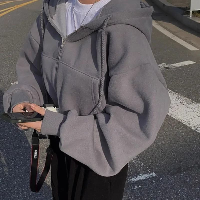 Autumn Winter Hooded Hoodies Women Casual Streetwear Zip Up Sweatshirts Long Sleeve Jackets Harajuku Y2K Crop Tops Hood Shirt - 2