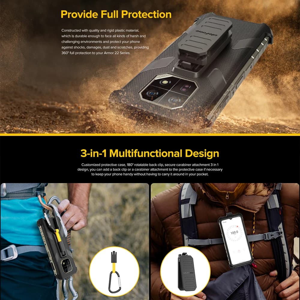 جراب هاتف Ulefone الأصلي لـ Armor 22 مع مشبك حزام وخطاف تسلق - 2