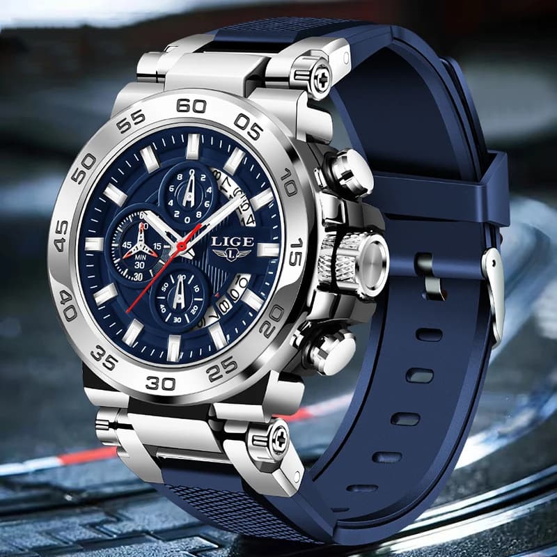 ساعة يد رقمية للرجال من LIGE، ساعات مضيئة مقاومة للماء للأعمال اليومية، كرونوغراف كوارتز عسكري، ساعة كبيرة
