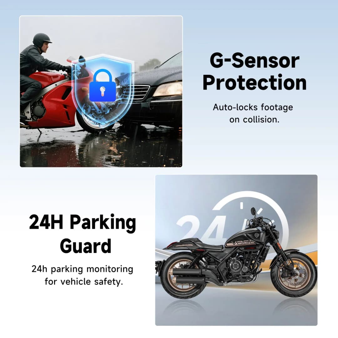 JIUYIN كاميرا مزدوجة دراجة نارية DVR 1080P كاميرا أكشن مسجل أمامي وخلفي مقاوم للماء داش كام للرؤية الليلية مع واي فاي - 5