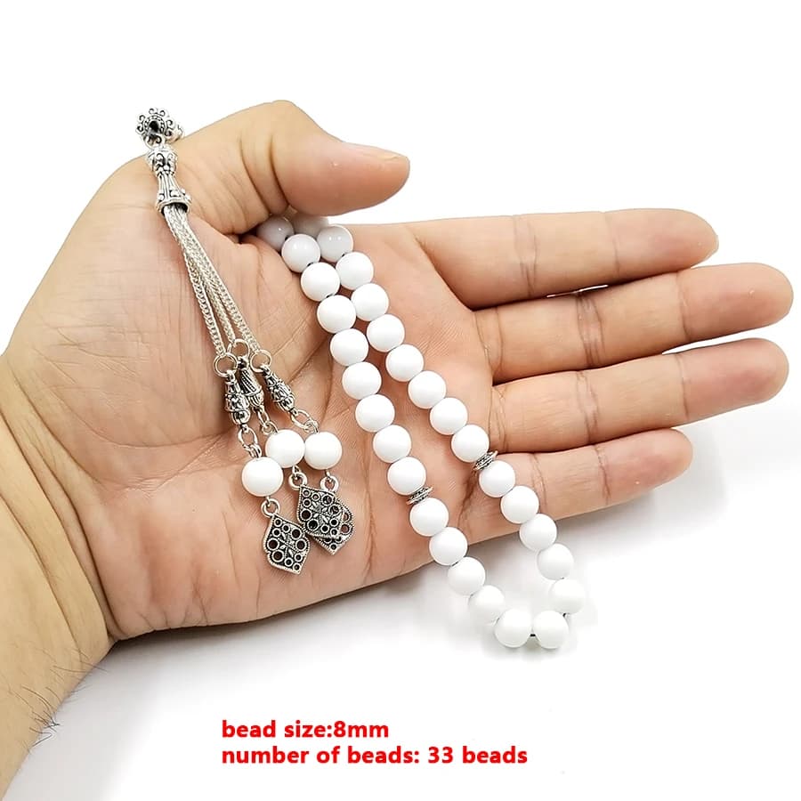 تسبيح من السيراميك الأبيض، مسبحة مسلمة من 33 حبة، سوار صلاة عربي، إكسسوارات موضة إسلامية - 6