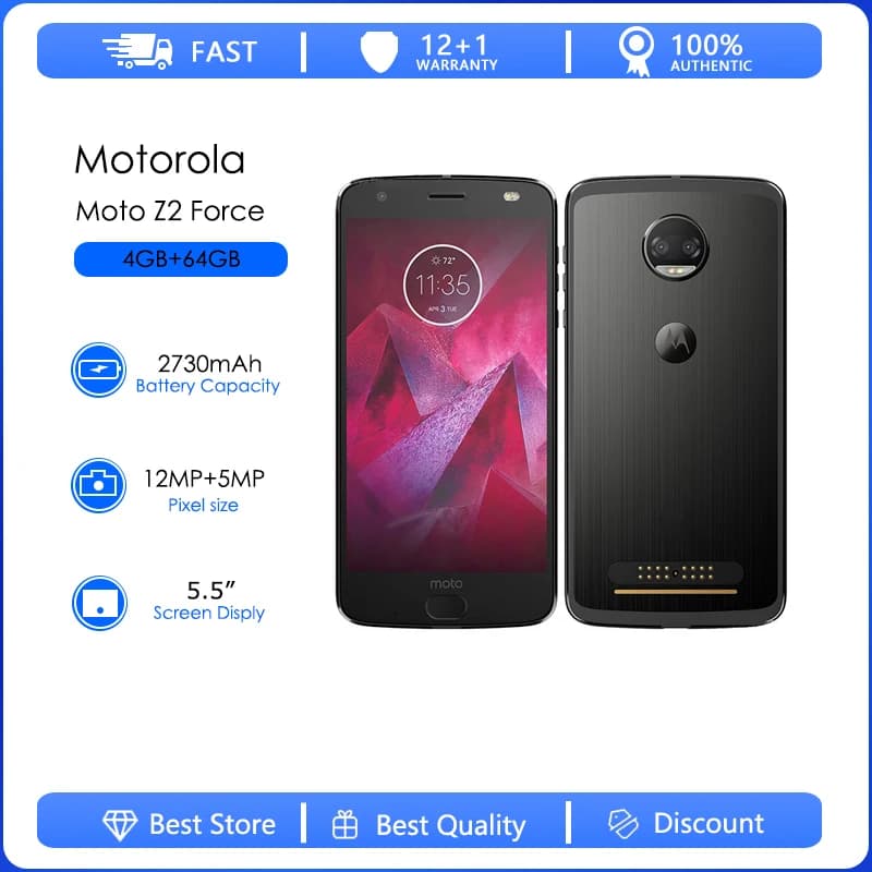 Original Unlocked Motorola Moto Z2 Force XT1789 4GB RAM 64GB ROM 12MP 5.5'' 2730mAh Android 7.1.1