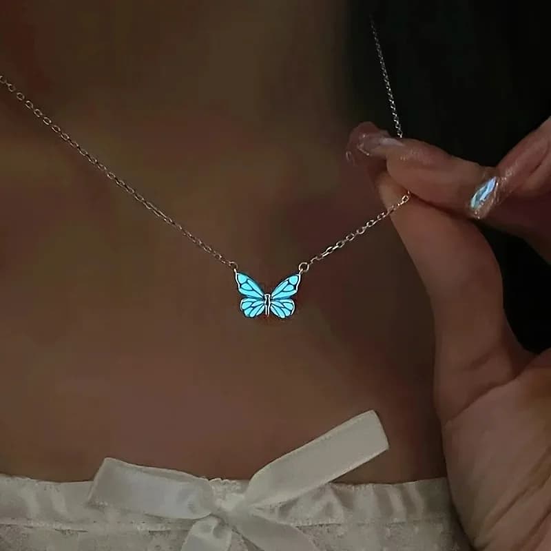 2025 New Butterfly Lamp Necklace Female Simple Light Luxury Fashion New Blue Luminous Butterfly Clavicle Chain Female Party Gift - 2