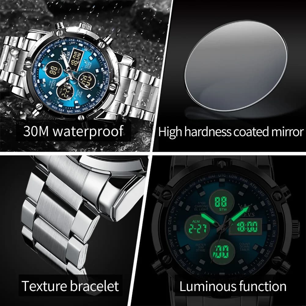 OLEVS Men's Watches Original Multifunctional Wlectronic Watch for Man Waterproof Luminous Alarm Clock Fashion Dress - 5
