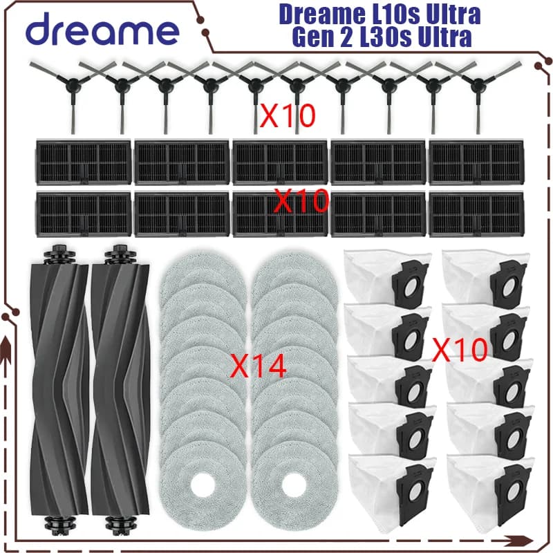 Dreame L30s Ultra, Dreame L10s Ultra Gen 2 Vacuum Parts Main Roller Side Brush Hepa Filter Mop Cloth Dust Bag