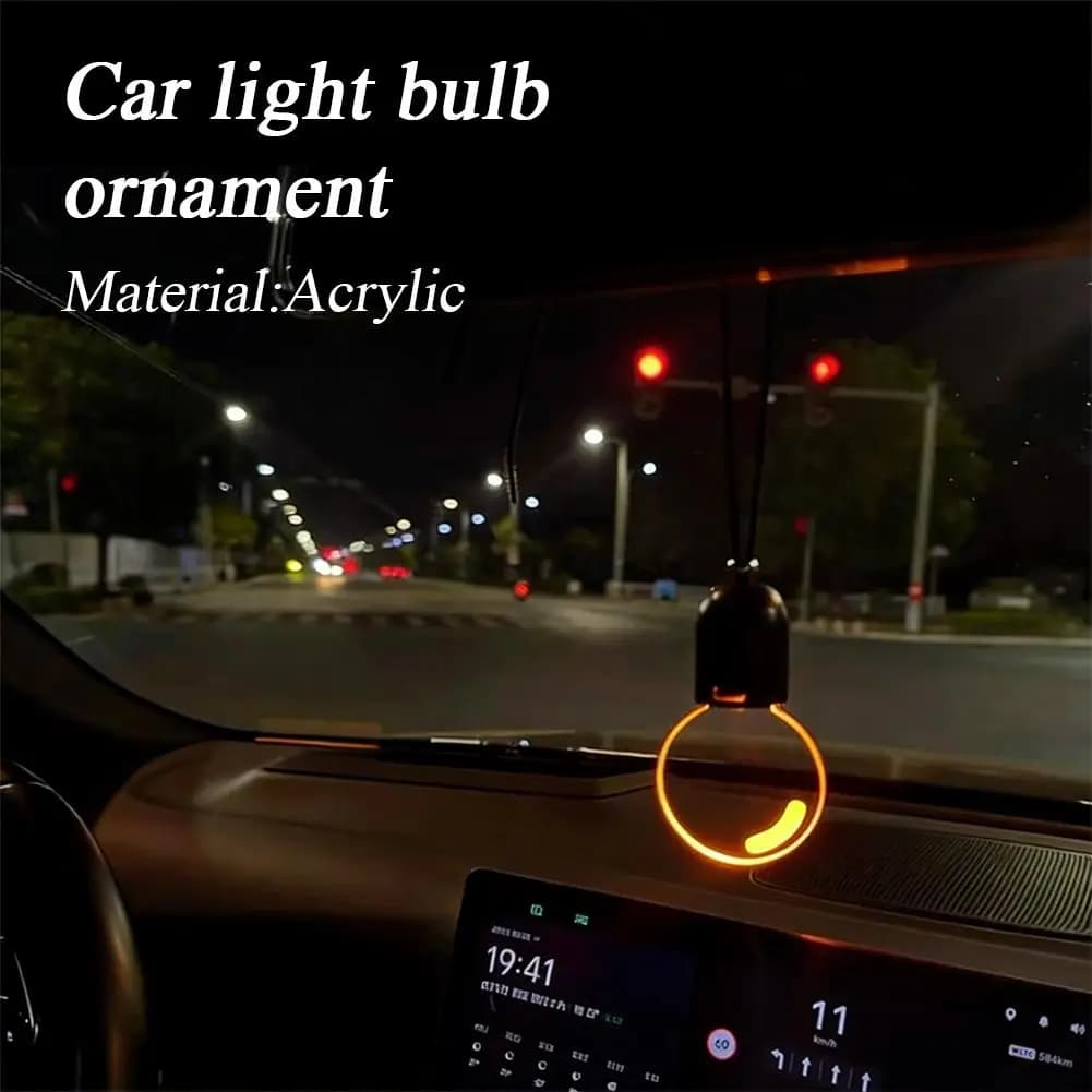 Car Rearview Mirror Pendant Decor Flat Acrylic Retro Light Bulb Atmosphere Ambient Light Interior Decoration for Car - 3
