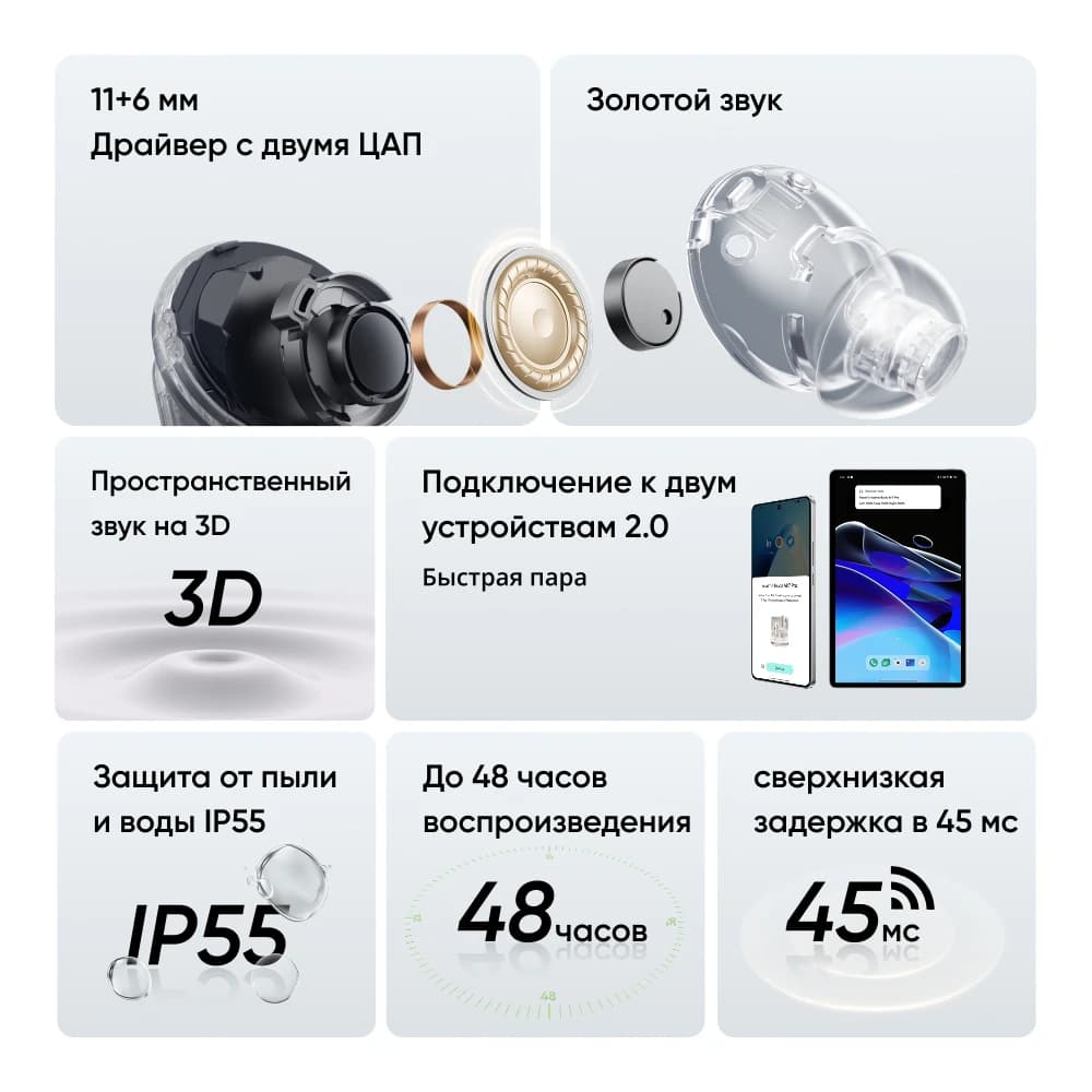 Russian Version realme Buds Air 7 Pro 53dB Active Noise Cancelling True Wireless Earphone 48Hour Battery Bluetooth 5.4 Headphone - 3