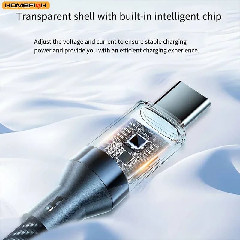 HOMEFISH 60W USB-C Super Fast Charging Cable with Digital Display, Braided Anti-Fracture Wire, Compatible with Type-C Devices - 2