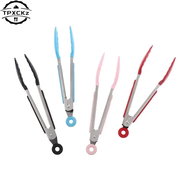 Silicone BBQ Grilling Tong Kitchen Cooking Salad Bread Serving Tong Non-Stick Barbecue Clip Clamp Stainless Steel Tools Gadgets - 5