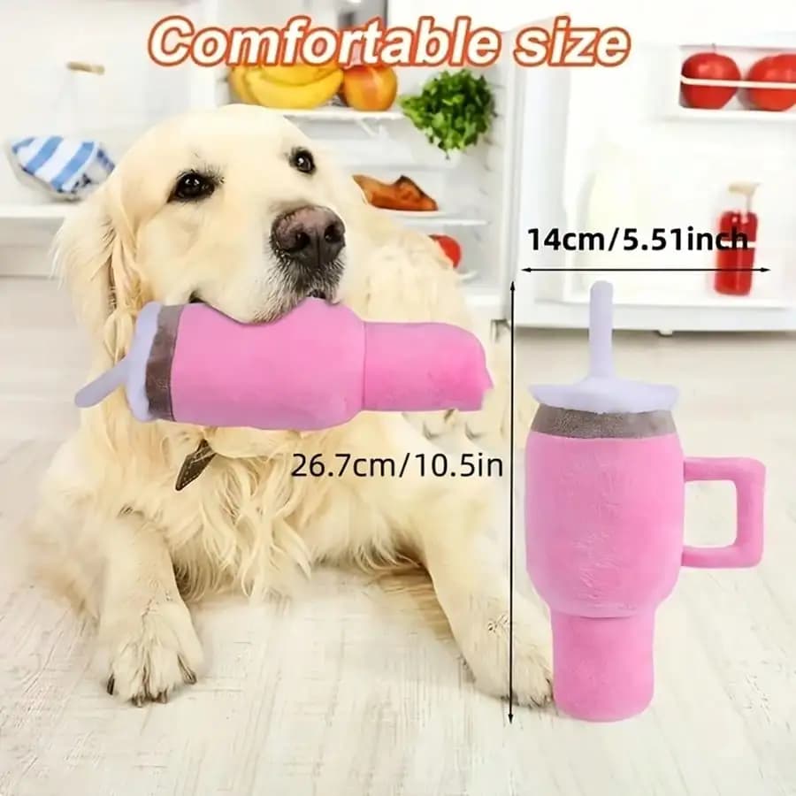1pc Cute Beverage Mug Shaped Dog Chew Toys in Pink Blue Durable Ideal for Puppy Teething Entertainment - 2