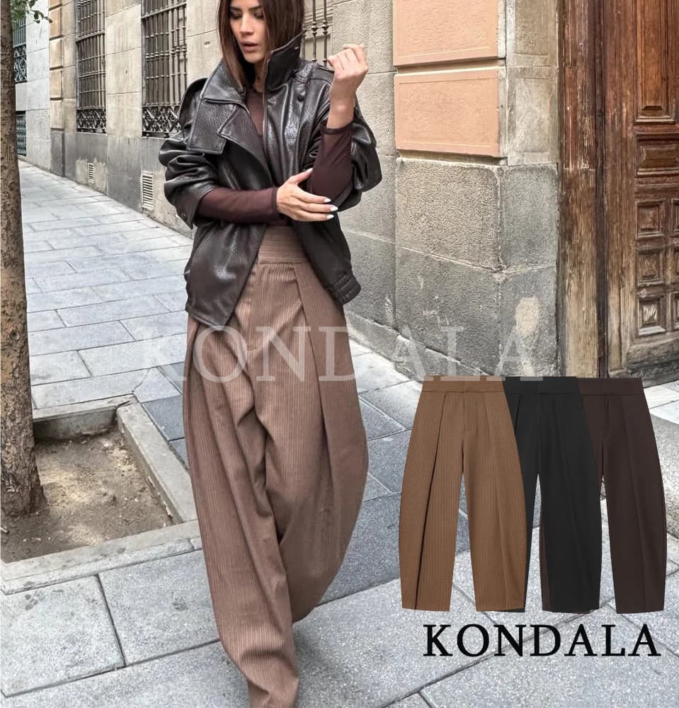 KONDALA Commute High Street Balloon Pants Women Trendy Casual Pleated Trousers 2026 Spring Summer Office Lady Vintage Long Pants
