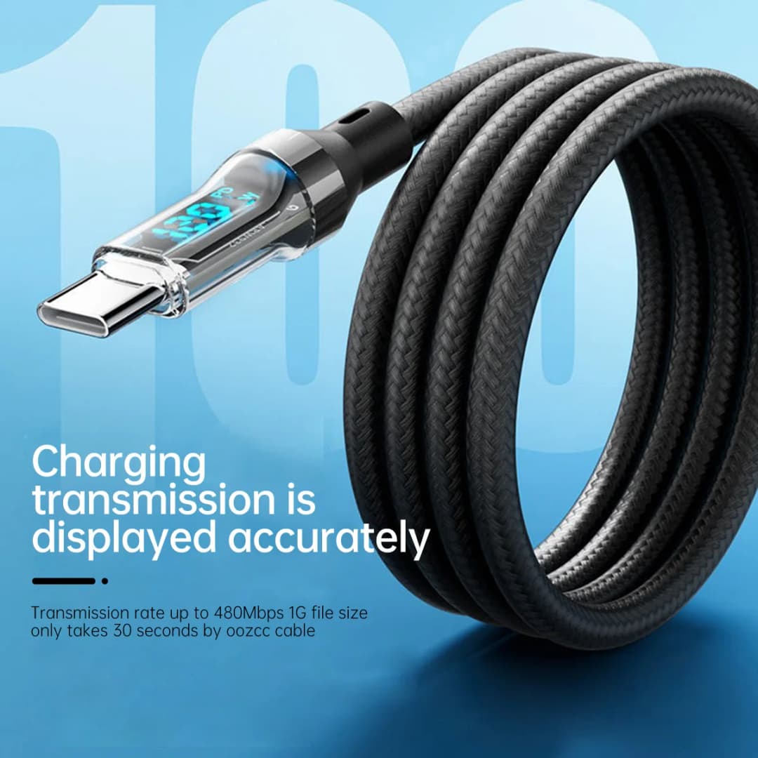 OOZCC LCD Watt Display Cable, Max 120W Super Fast Charging USB Type C Cable Data Transfer, USB A to Lightning for IPhone14 Pro - 3