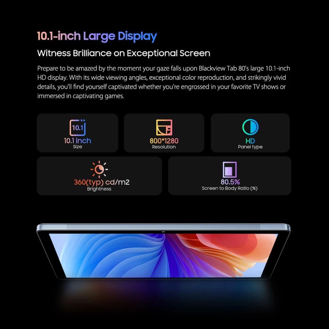 Blackview Tab 80 Android 13 Tablet 8GB 128GB 10.1-inch HD Display T606 Octa Core 7680mAh 2.4G/5G WiFi 13MP Rear Camera 4G tablet - 3