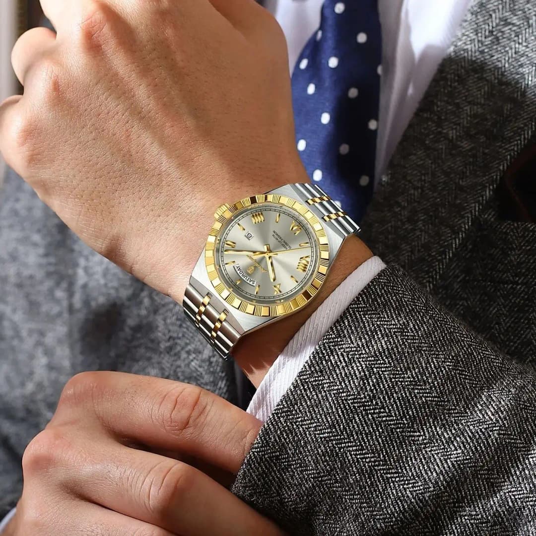 ساعة POEDAGAR فاخرة كلاسيكية للرجال تاريخ أسبوعي مقاومة للماء مضيئة ساعة يد من الفولاذ المقاوم للصدأ كوارتز - 5