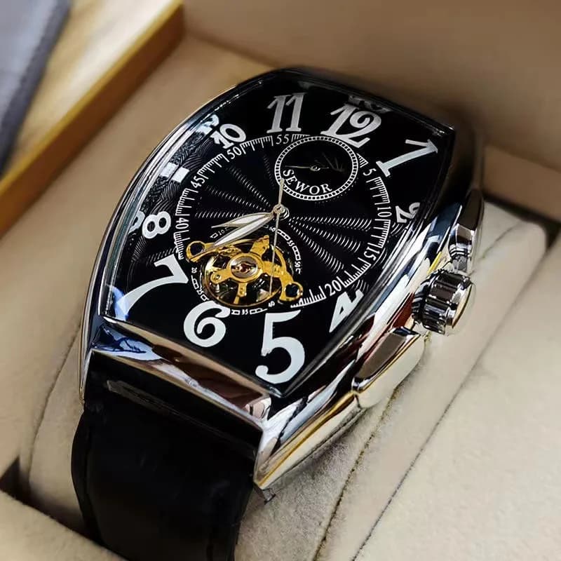 Luxury Automatic Mechanical Watch for Men Sports Watches Tourbillon Skeleton Military Male Clock Cool Tonneau Man Wristwatch - 2