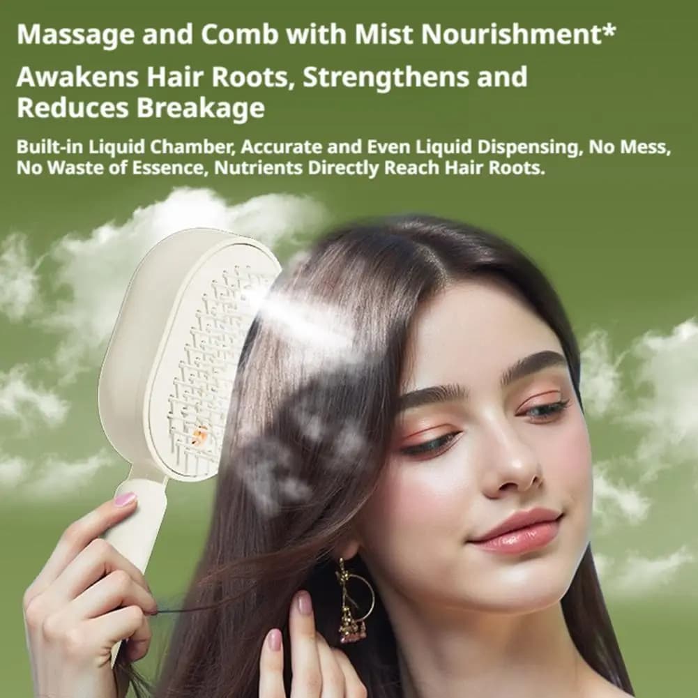 3 in 1 Self Essence Spray Massage Hair Comb Oil Brush Self-cleaning Hairbrush Scalp Therapy Anti Static Detangling Hair Care - 5