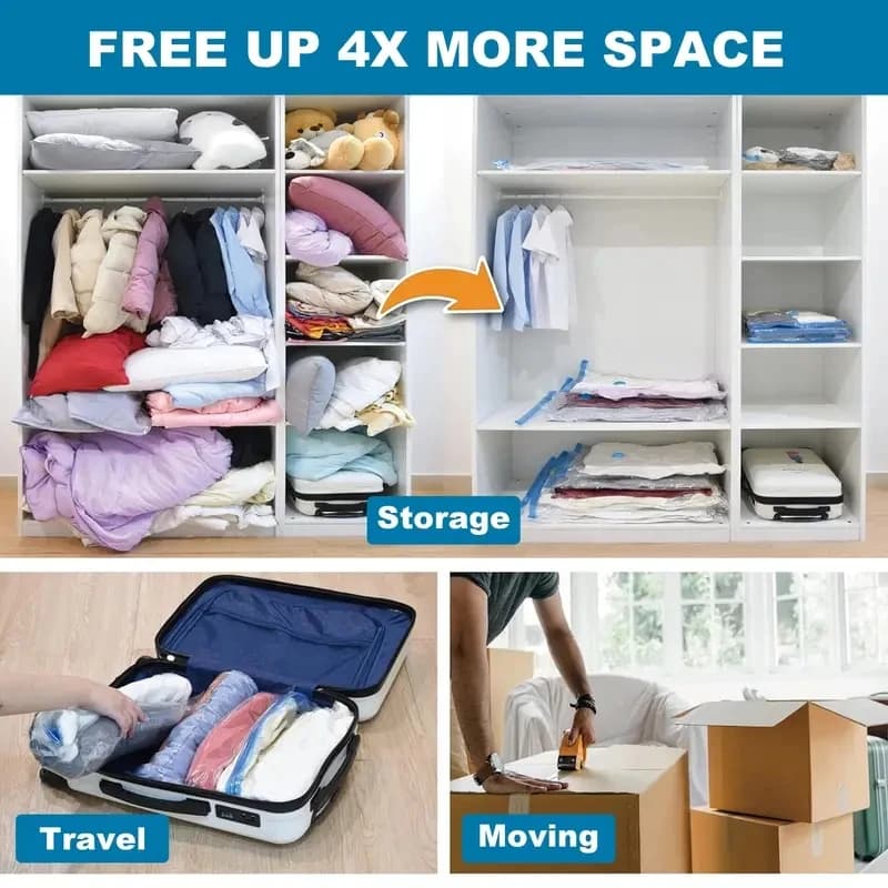 Vacuum Storage Bags More Space Save Compression Travel Seal Zipper for Clothes Pillows Bedding Closet Home Organizer - 5