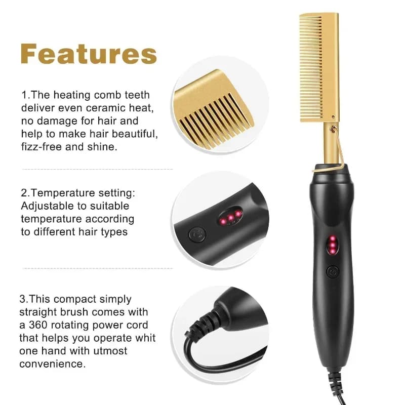 Electric Hot Heating Comb Hair Straightener Curler Flat Irons Wet Dry Hair Iron Straightening Brush Hair Styling Tools - 3