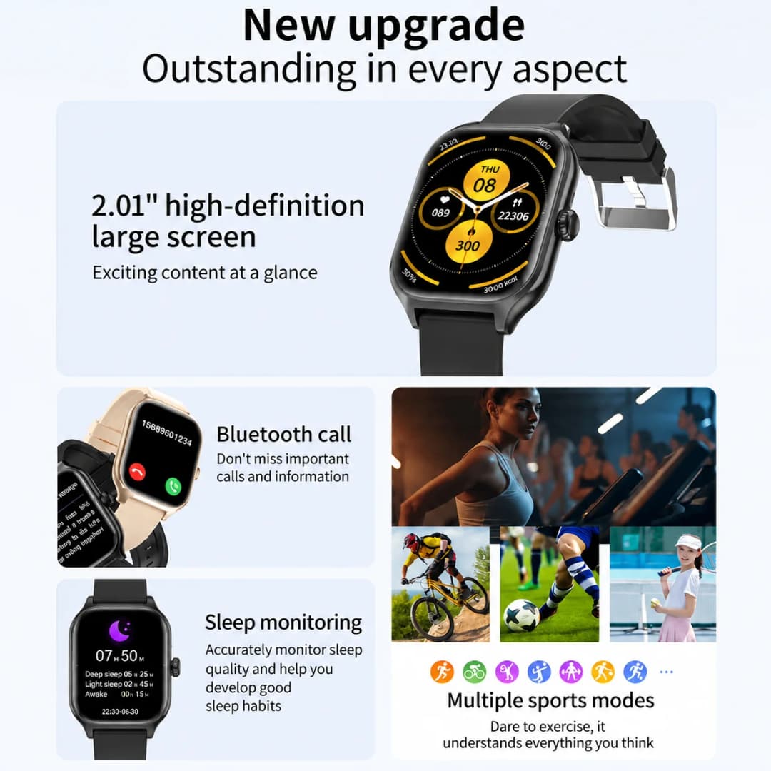 KESHUYOU New Smart Watch 2.01" HD Display Bluetooth Call Message Alert Sports Mode Fitness Tracker for Men Women - 2