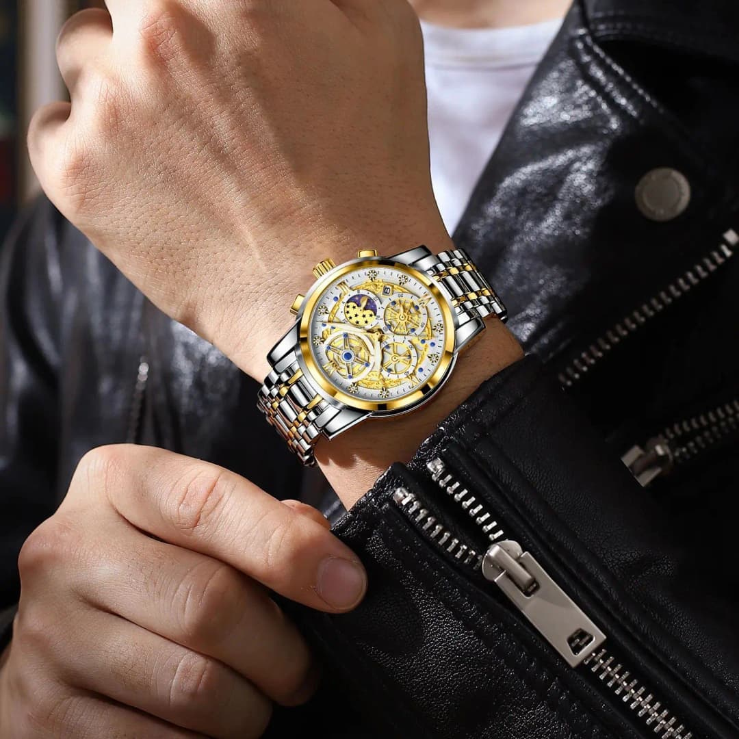 ساعة POEDAGAR فاخرة للرجال أصلية مقاومة للماء مضيئة بتاريخ كرونوغراف من الفولاذ المقاوم للصدأ كوارتز للرجال ساعات ريلوج - 5