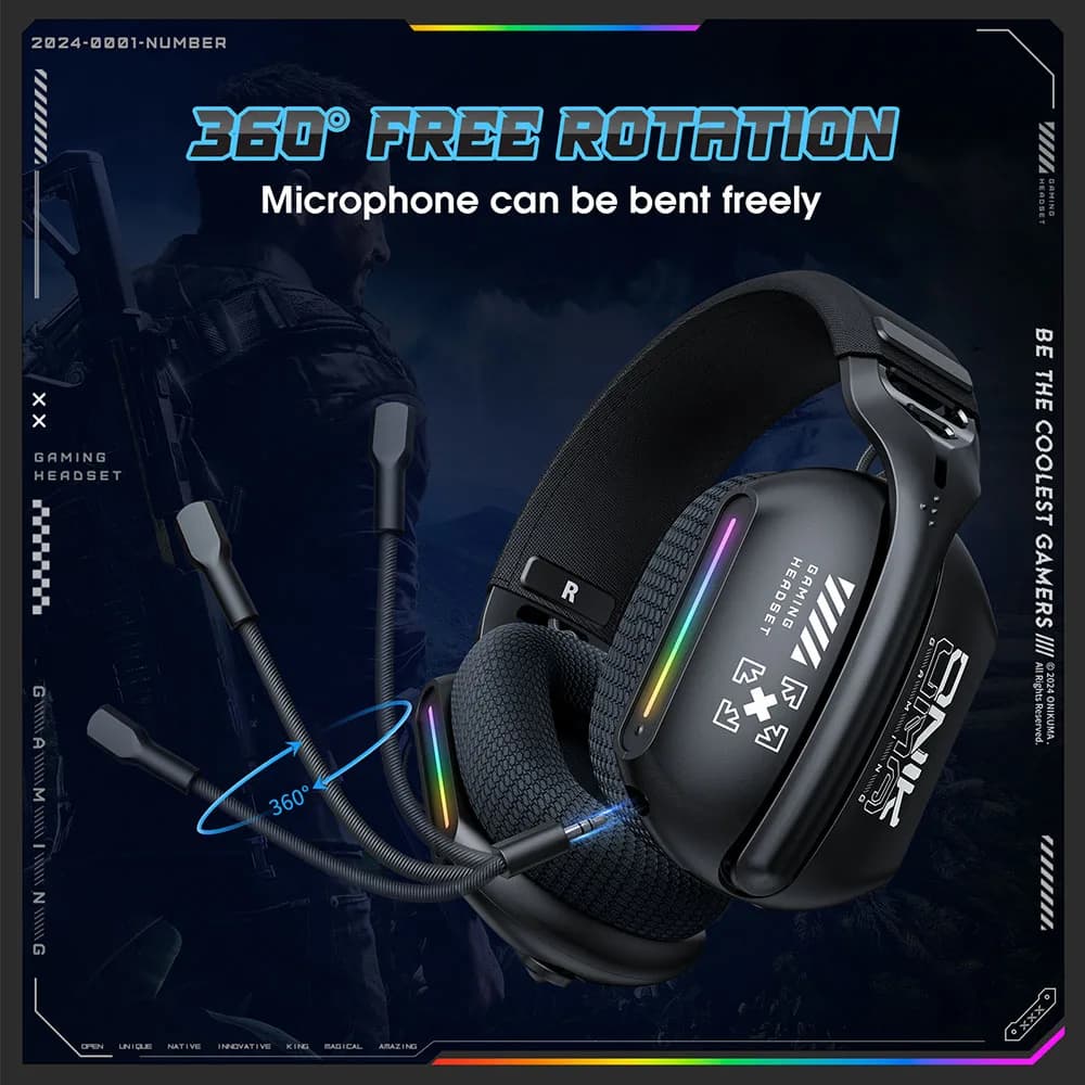 سماعة رأس للألعاب اللاسلكية: 3 أوضاع 2.4G/سلكية/بلوتوث، ميكروفون HD قابل للثني، وسادات أذن ناعمة، صوت غامر لـ PC/PS4/PS5 - أسود - 3