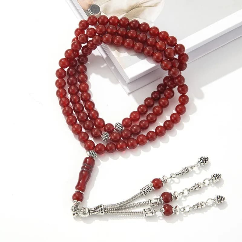99 pieces of 8mm natural red agate round bead necklace Muslim rosary beads, Middle Eastern men and women high-end Tesbiha bracel - 4
