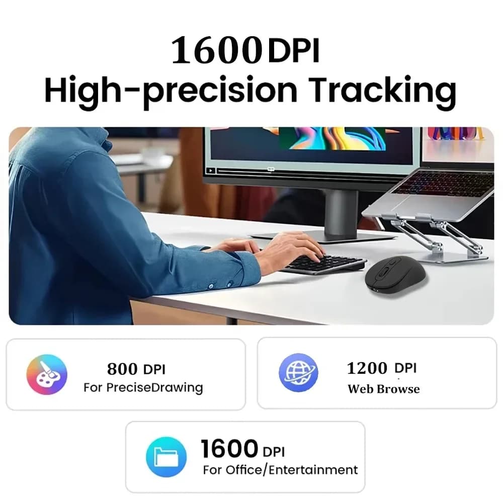 Bluetooth 5.2 Mouse 2.4G Wireless Mouse Rechargeable Dual Mode Gaming Mouse Silent Mouse 1600 DPI Mice For PC Laptop MacBook Pro - 3