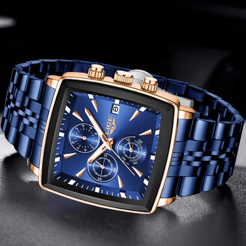 LIGE New Luxury Square Blue Men's Wristwatch Fashion Mens Watches Stainless Steel Waterproof Quartz Clock Male Relogio Masculino - 2