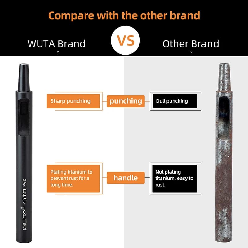 WUTA 1-10 pcs مجموعة أدوات ثقب الجلد المستديرة من WUTA من 1 إلى 10 قطع من التيتانيوم المطلي، أدوات ثقب مجوفة من الجلد، أدوات حرفية جلدية DIY - 3