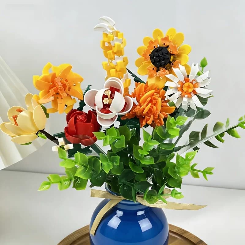 Micro particle building block flower set, DIY assembly floral decoration, suitable for desktop decoration and room accessories [ - 3