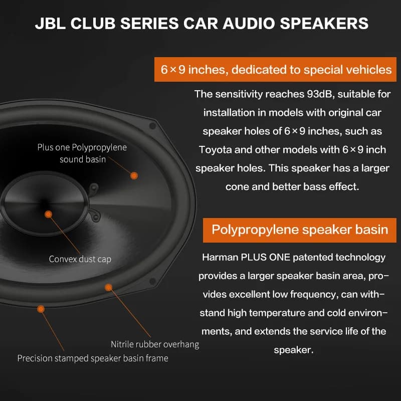 سماعة سيارة JBL 6×9 بوصة، سماعة ثنائية الاتجاه مناسبة لتويوتا برادو كروزر، تريبل، ميد رينج، باس، سب ووفر - 2