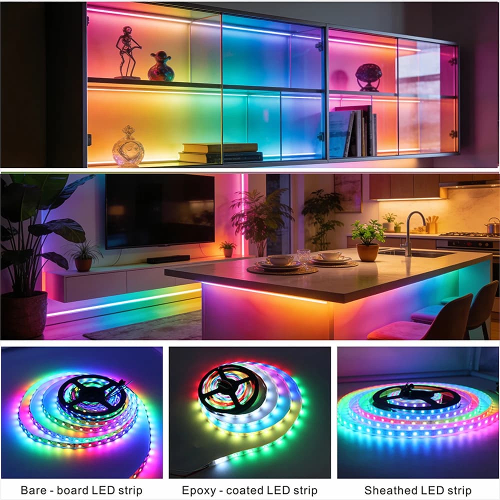 شريط ليد قابل للعنونة DC5V/12V WS2812B، شريط ليد RGB 5050، إضاءة ليد ذكية WS2812 لوحة دوائر سوداء/بيضاء، مقاوم للماء (IP30/IP65/IP67) - 5