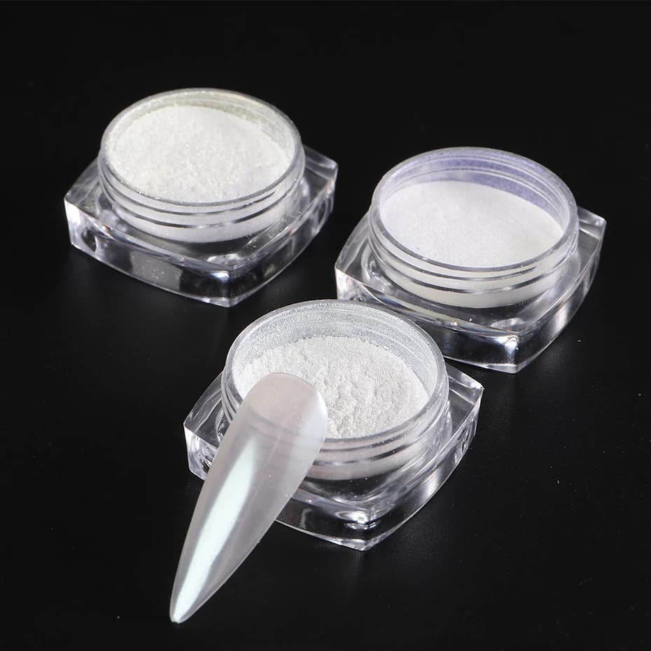 Moonlight Pearl White Nails Glitter Dust Chrome Aurora White Rubbing on Powder Shell Mirror Pigment Nail Art Supplies Decoration - 4
