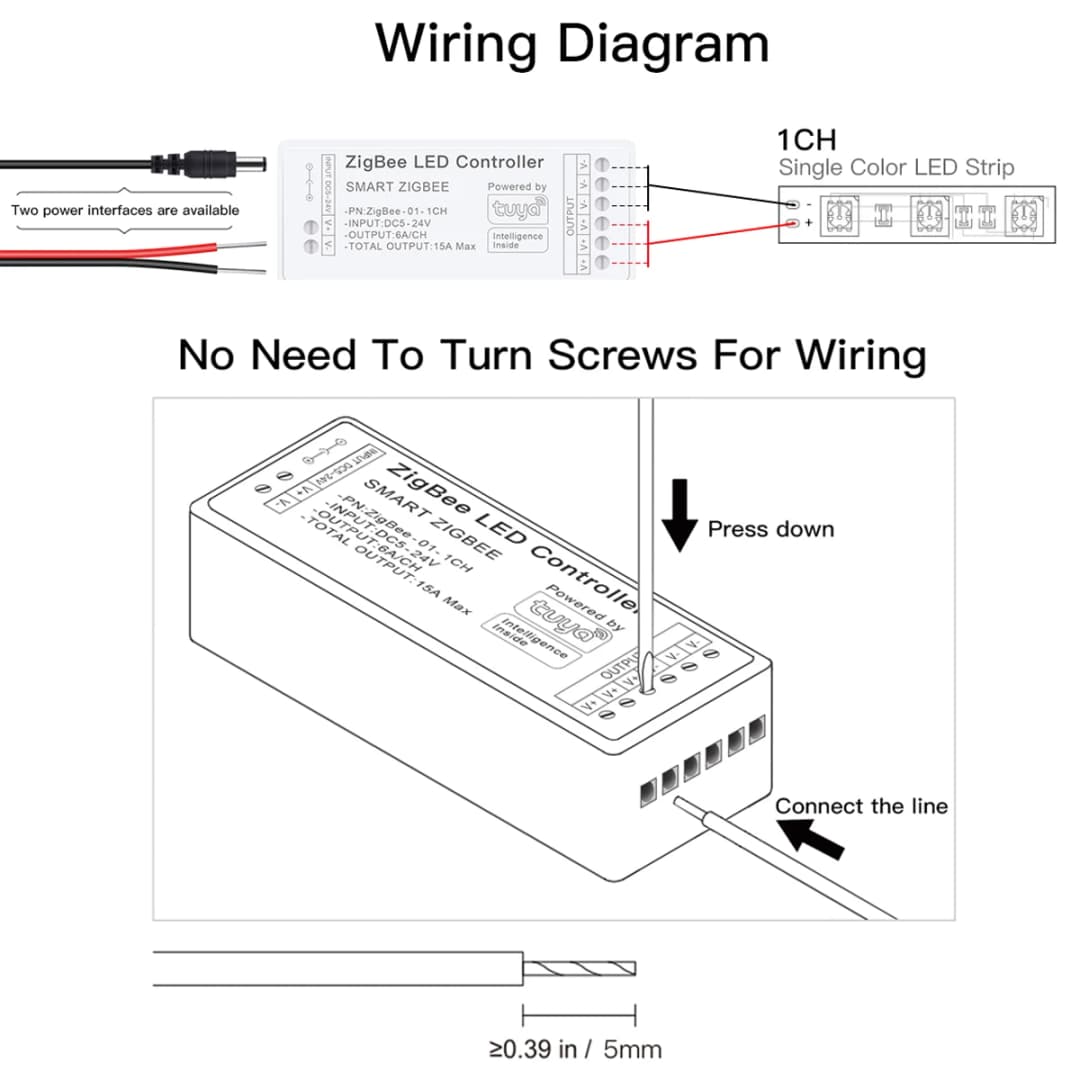 وحدة تحكم Zigbee DC5V 12V 24V صندوق خافت إضاءة LED يعمل مع Tuya Smart Life شريط LED بلون واحد COB 5050 2835 تطبيق التعتيم - 6