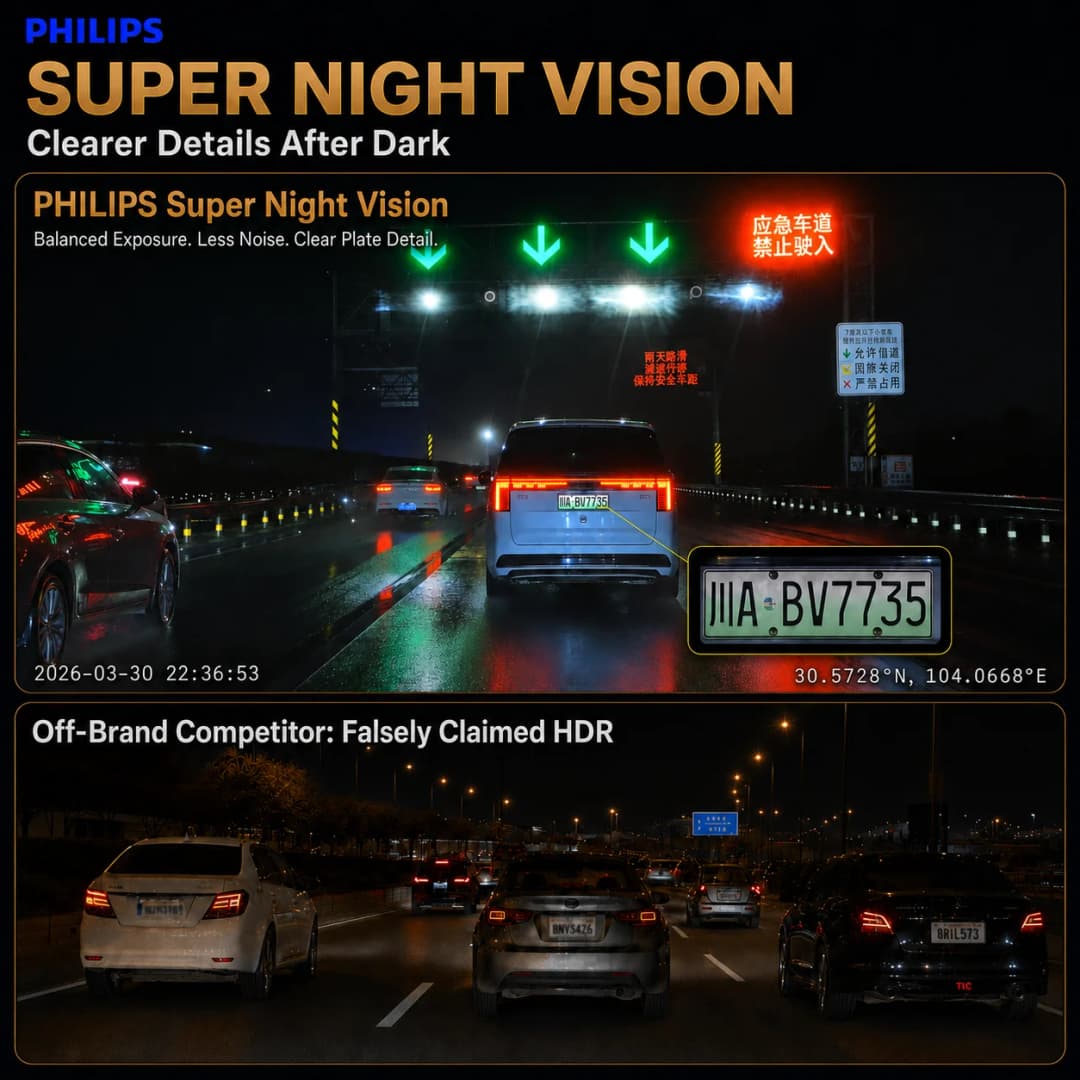 كاميرا سيارة PHILIPS Dash Cam B01 بدقة 4K+1K HDR مزدوجة أمامية وخلفية واي فاي 2.4GHz و5GHz GPS مراقبة الوقوف 24 ساعة مسجل فيديو - 3