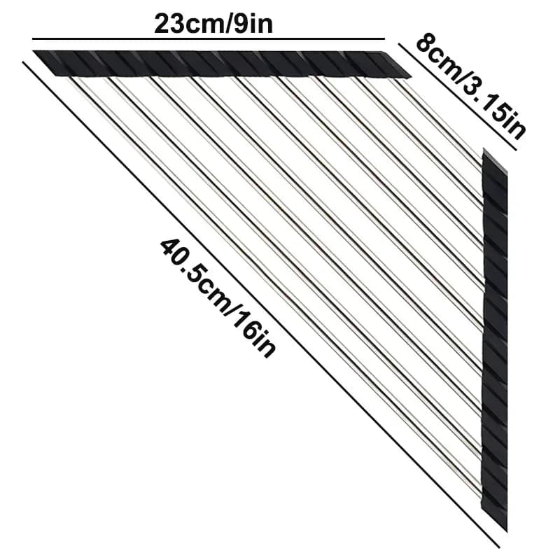 Roll Up Triangle Dish Drying Rack Kitchen Sink Organizer Corner Over the Sink Sponge Rag Holder Foldable Stainless Steel Drainer - 6