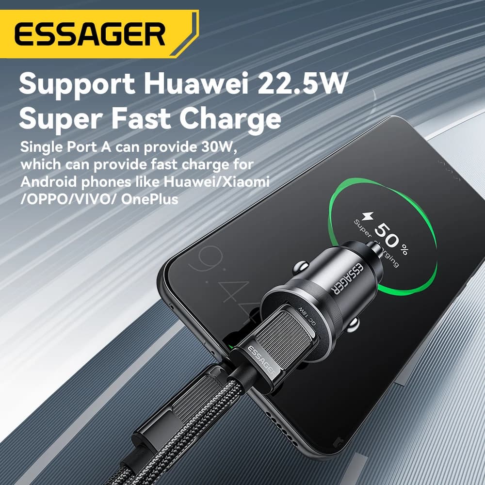 Essager 45W Car Charger Fast Charging Dual Port  PD QC3.0 Type-C Quick Charger for iPhone 16 15 14 Samsung Xiaomi Huawei Oppo - 4