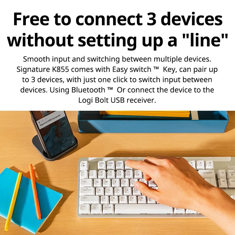 لوحة مفاتيح ميكانيكية لاسلكية Logitech K855 بمحور TTC أحمر، تخطيط 84 مفتاح، اتصال عبر Bluetooth أو مستقبل 2.4G - 4