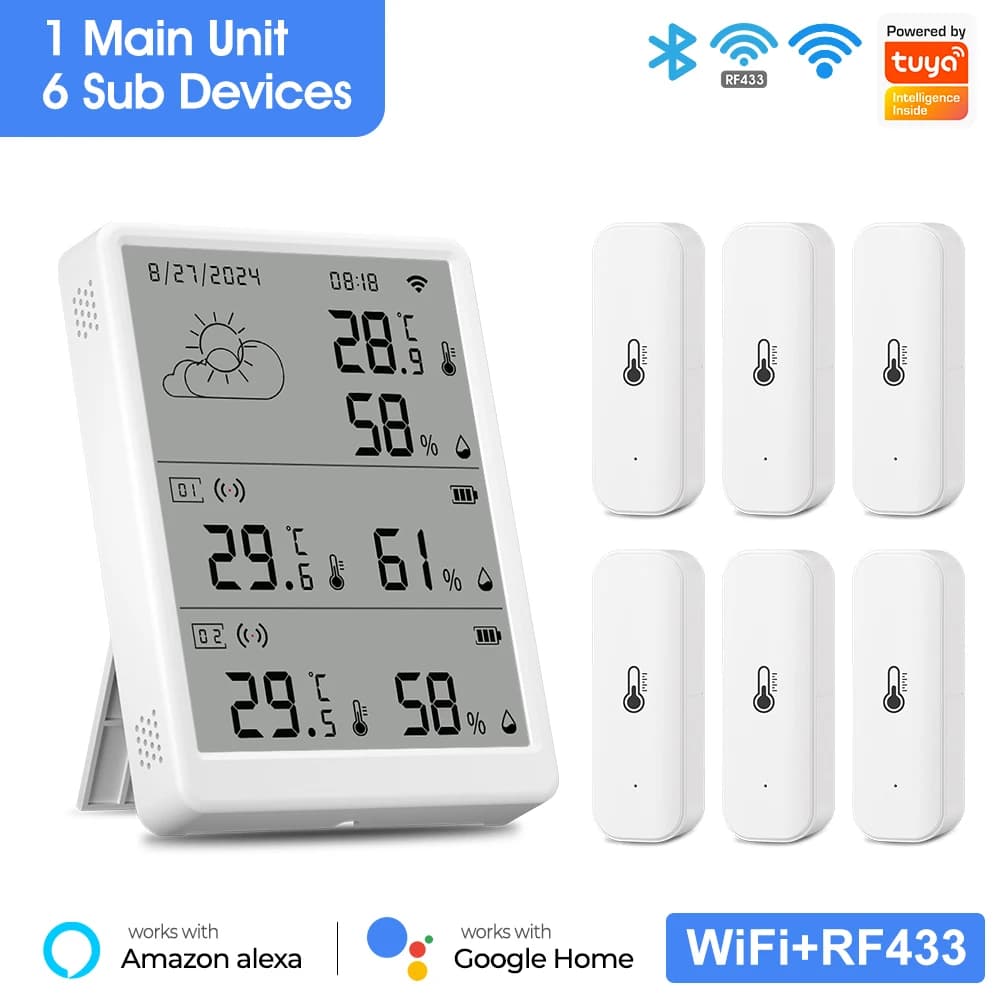 Tuya WiFi Weather Station Digital Thermometer Room Hygrometer RF433 Indoor Outdoor Humidity Temperature Sensors Table Wall Clock - 5