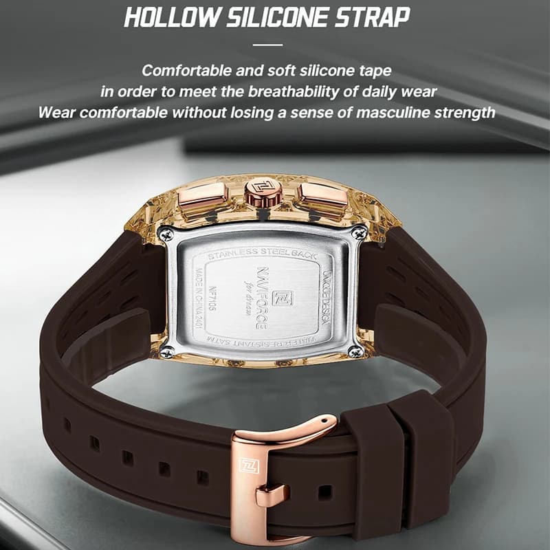 ساعات NAVIFORCE عالية الجودة للرجال بسوار سيليكا مقاومة للماء حتى 50 متر ساعة رياضية رجالية كاجوال كوارتز بعرض التاريخ كرونوغراف رجالي - 5