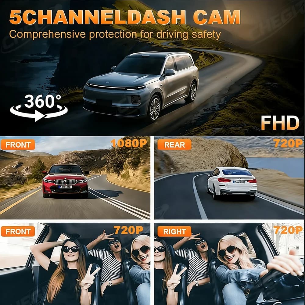 2026NEW 3/5Camera Car DVR 1080P Video Recorder 360 Degrees WIFI Dash Cam Front right left inside With Rear View camera - 3