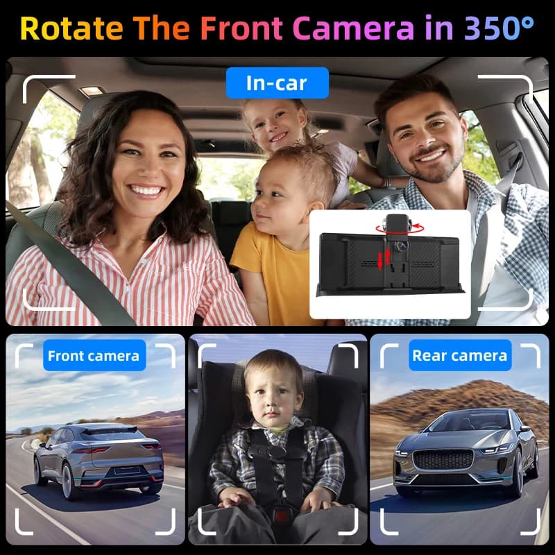 10.26 بوصة 4K Dash Cam Carplay Android Auto GPS 5G WIFI FM BT Car Dvr 350 °   مسجل محرك كاميرا شاحنة داشكام بعدسة مزدوجة الدوران - 6