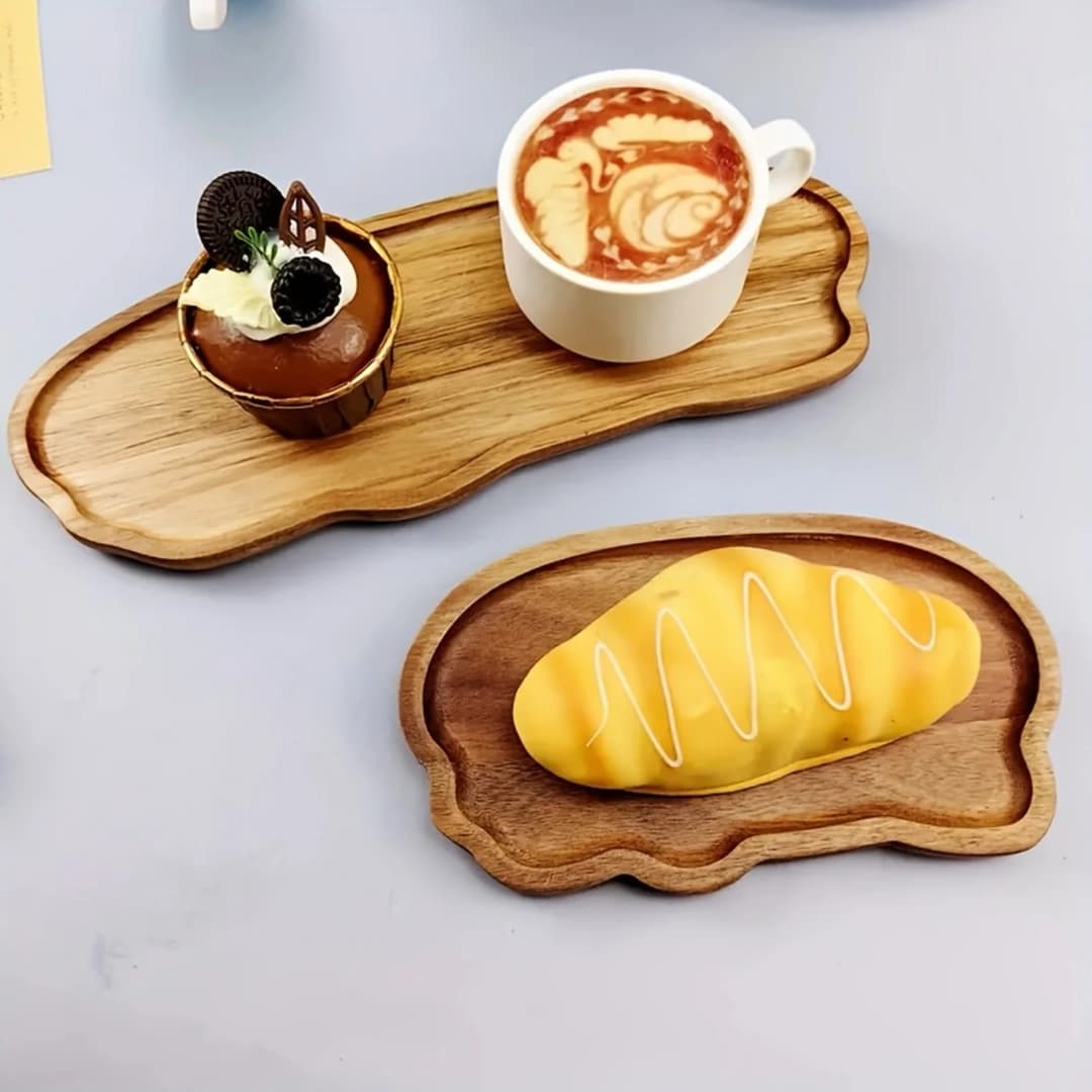 Japanese Style Storage Tray Irregular Cloud Shaped Wooden Tray For Bread Dessert Cake Coffee Tea Cup Household Organizer Plate - 4