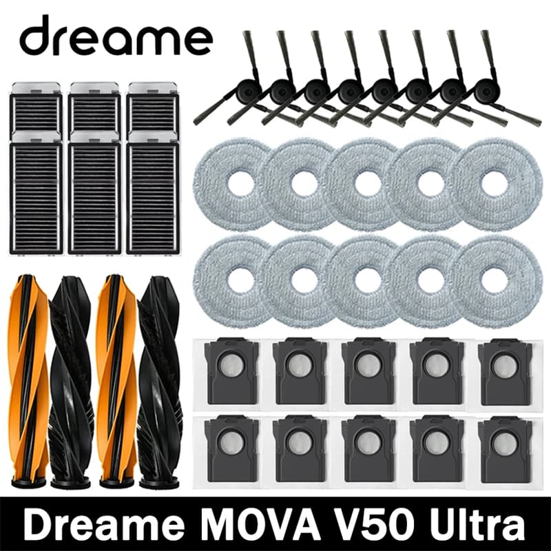 إكسسوارات مكنسة كهربائية روبوتية Dreame MOVA V50 Ultra فرشاة جانبية رئيسية فلتر HEPA مناديل تنظيف كيس غبار قطع غيار