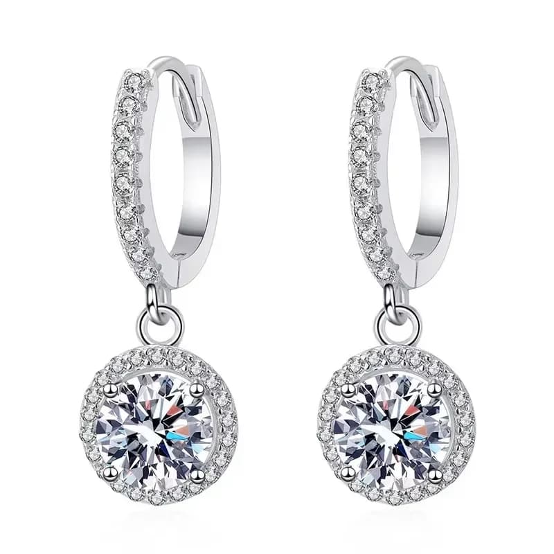 925 Sterling Silver 1 Carat Moissanite Round Earrings for Women Luxury Evening Style - 2