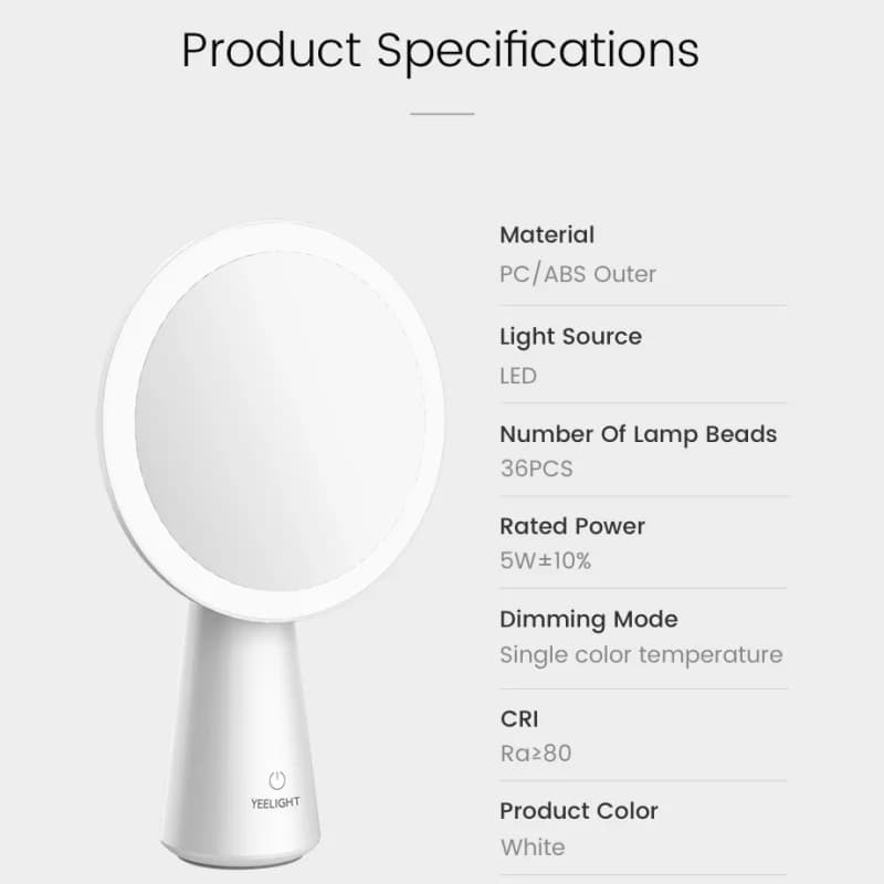مصباح مرآة المكياج من YEELIGHT، إضاءة LED بيضاء، سطوع قابل للتعديل، دوران 40 درجة، زر لمس، 300-5000 كلفن - 6