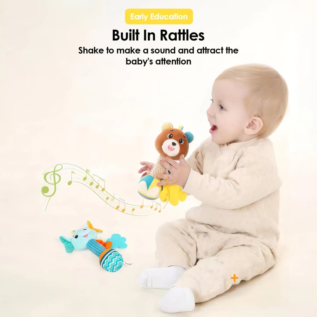 1pcs 0-6 months Dental Gum Hand Grip Plush Doll Can Bite Practice Grasping Parent Baby Interactive Puzzle Rattle Soothing Toy - 4