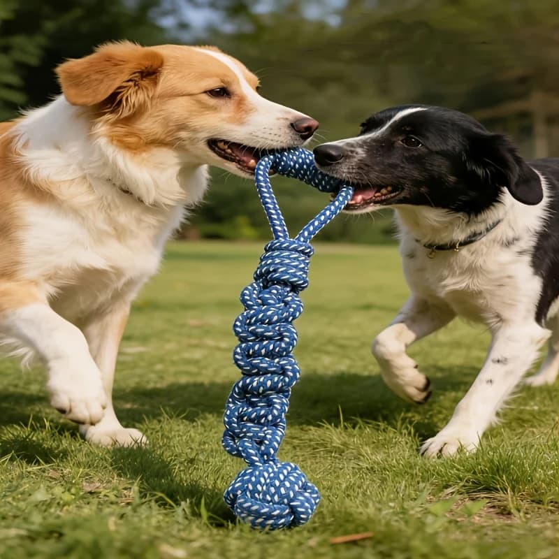 1pc Dog Toy Knot Rope Ball Cotton Rope Dumbbell Puppy Cleaning Teeth Chew Toy Durable Braided Bite Resistant Pet Supplies - 2