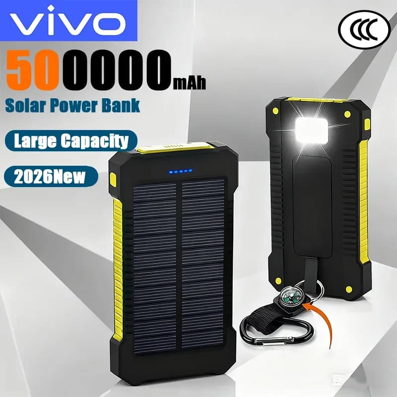 VIVO 500000mAh Solar Power Bank PD22.5W Super Fast Charging Outdoor Portable External Battery for iPhone Huawei Samsung 2026New