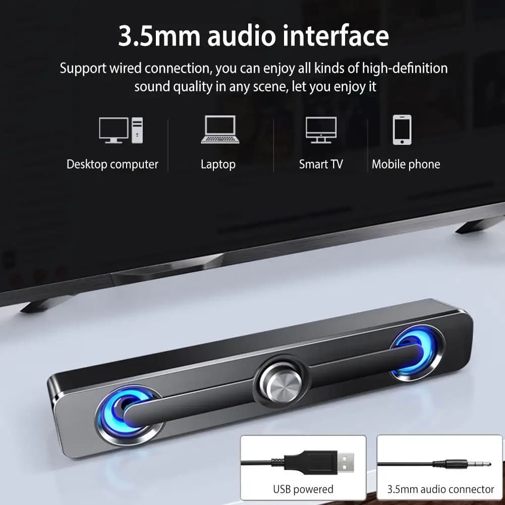 Salange PC Sound Bar Bluetooth USB Wired Speakers Bar Stereo Speaker for Projector PC Laptop Phone Computer 3.5mm Aux Speaker - 2